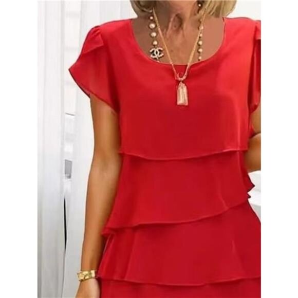 Full Size Ruffled Layered Petal Sleeve Dress Plus Size - Picture 11 of 12